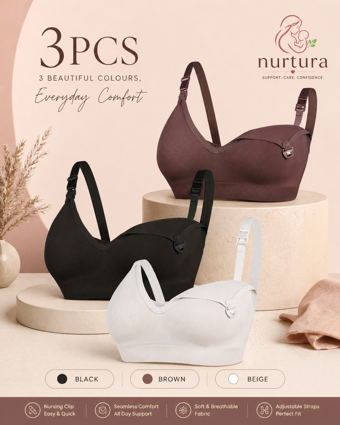 Nurtura™ Nursing Comfort Bra – 3 Pack